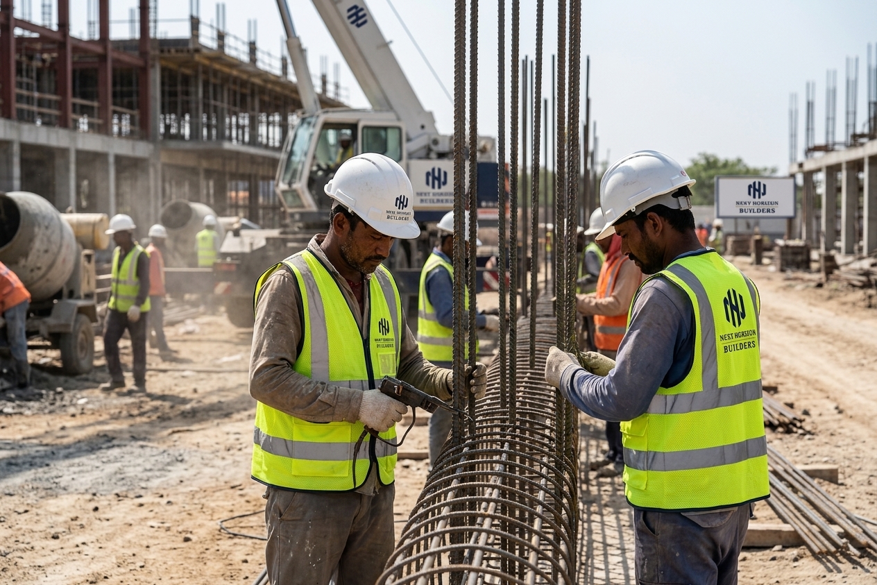 Next Horizon Builders crew during a jobsite safety briefing